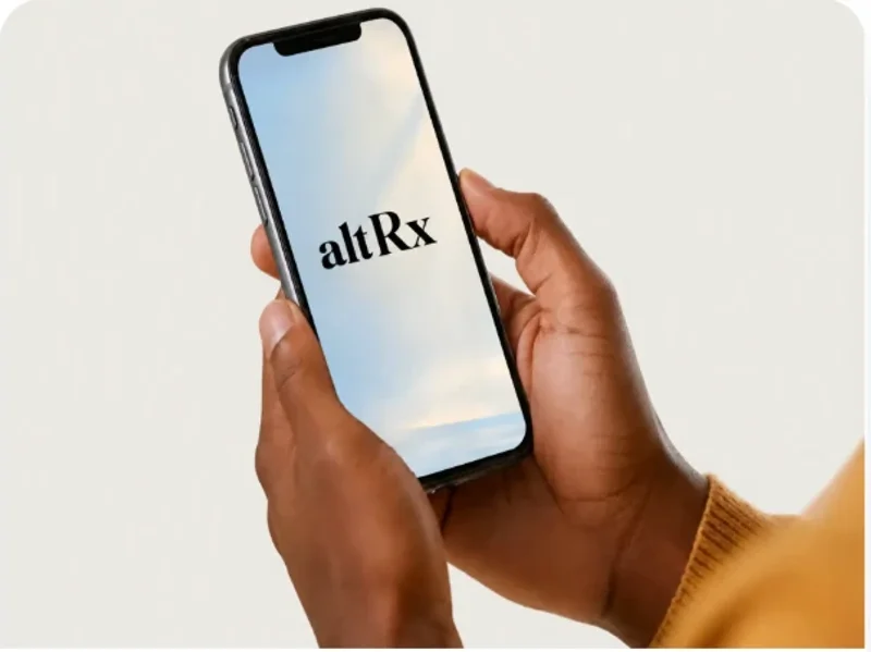 Smartphone showing the altRx app and treatment plan screen